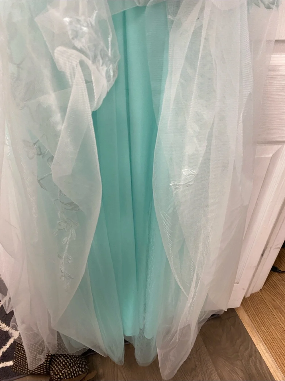Aqua Floral Appliqué Tulle Gown